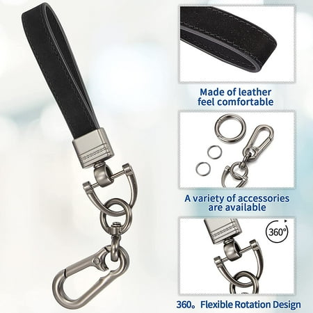2 Pieces Genuine Leather Car Logo Keychain Black Car Key Chain Home Metal Keyring Multifunctional Car Key Rings with 360 Degree Rotatable Snap Swivel and Anti-Lost Screw for Men Women 2 Pieces Genuine Leather Car Logo Keychain Black Car Key Chain Home Metal Keyring Multifunctional Car Key Rings with 360 Degree Rotatable Snap Swivel and Anti-Lost Screw for Men Women